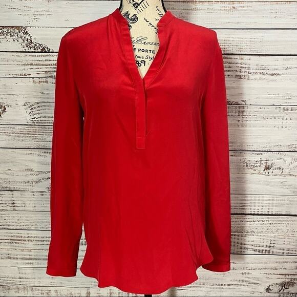 AMANDA UPRICHARD V-NECK 100% SILK long sleeve flowy red dressy blouse - Picture 2 of 7